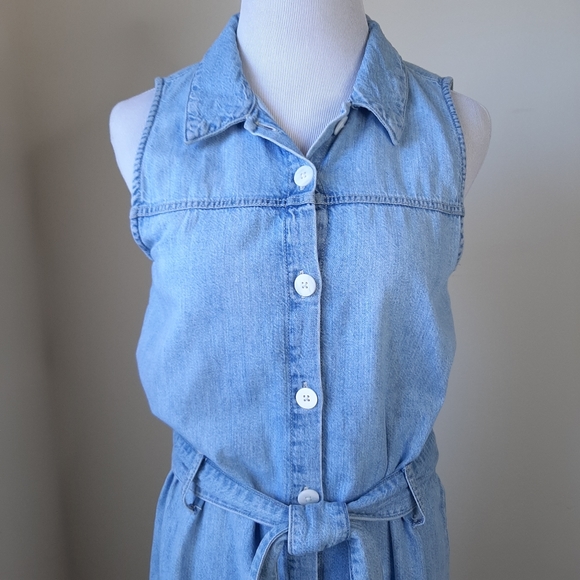 ZARA Denim Button Down Belted Sleeveless Mini Shirt Dress, SM - Picture 2 of 8